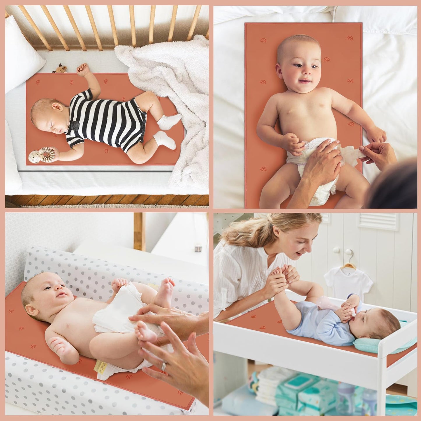 Vegan Leather Baby Changing Mat - Wipeable Portable Changing Pad, Foldable Travel Changing Mat for Baby, Newborns Toddlers Shower Gifts (Flower,20"*28")