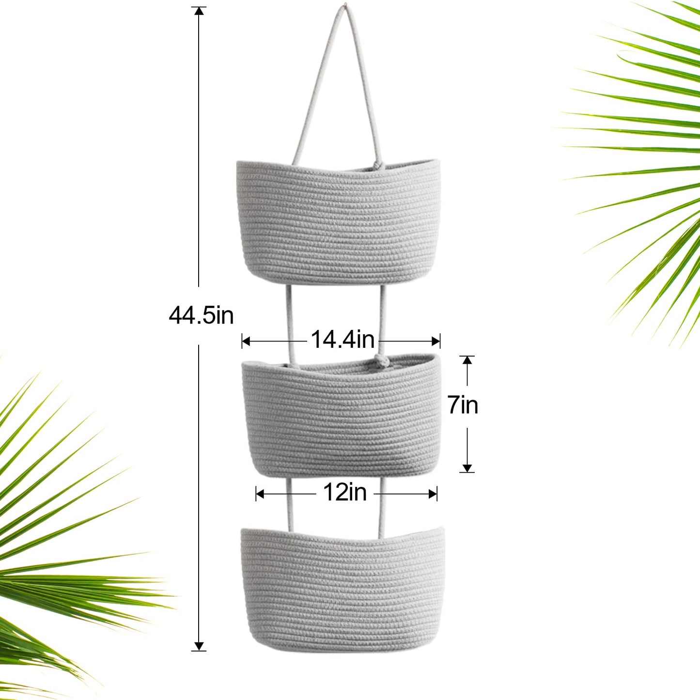 TeoKJ Over the Door Hanging Basket, 3-Tier Woven Cotton Wall-Mounted Storage Organizer Bag Decorative Hanging Nursery Baskets - Jute
