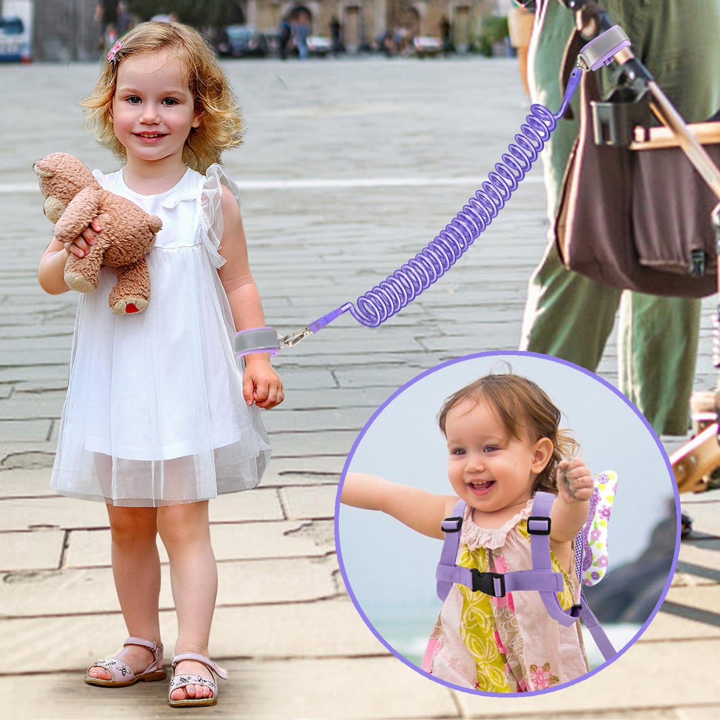 Accmor 3 in 1 Toddler Harness Leashes + Anti Lost Wrist Link, Kids Harness Children Leash for Girls, Child Anti Lost Leash Baby Cute Harness Belt Strap Hold Kids Close While Walking