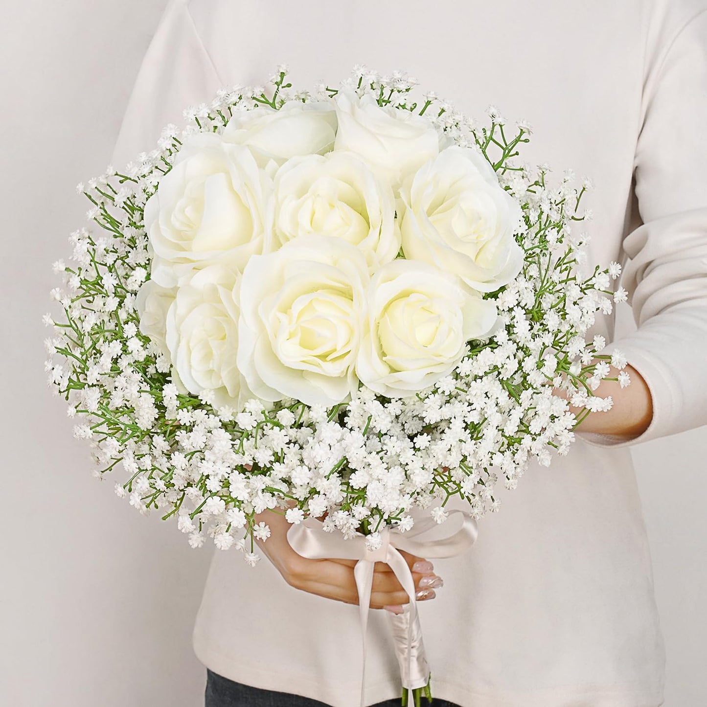 MARTINE MALL Babys Breath Artificial Flowers, 15 PCS White Baby Breath Flowers Artificial Bulk, Fake Babys Breath Gypsophila Real Touch Faux Babys Breath for Wedding Floral Arrangement Home Decor