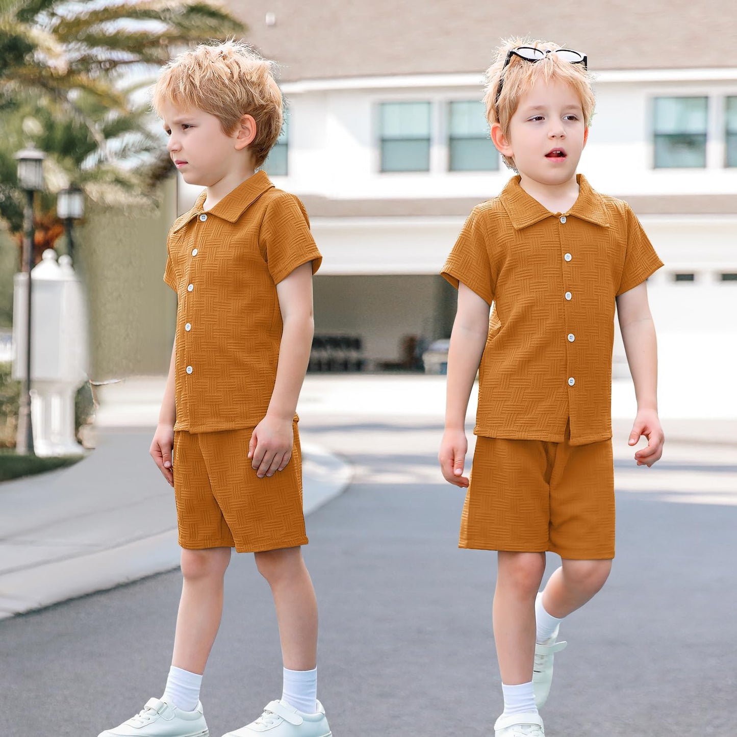 U·nikaka Baby Boys 2 Piece Summer Outfits Casual Toddler Short Sets Little Boys Button Down Shirts Tops and Shorts 2-6Y