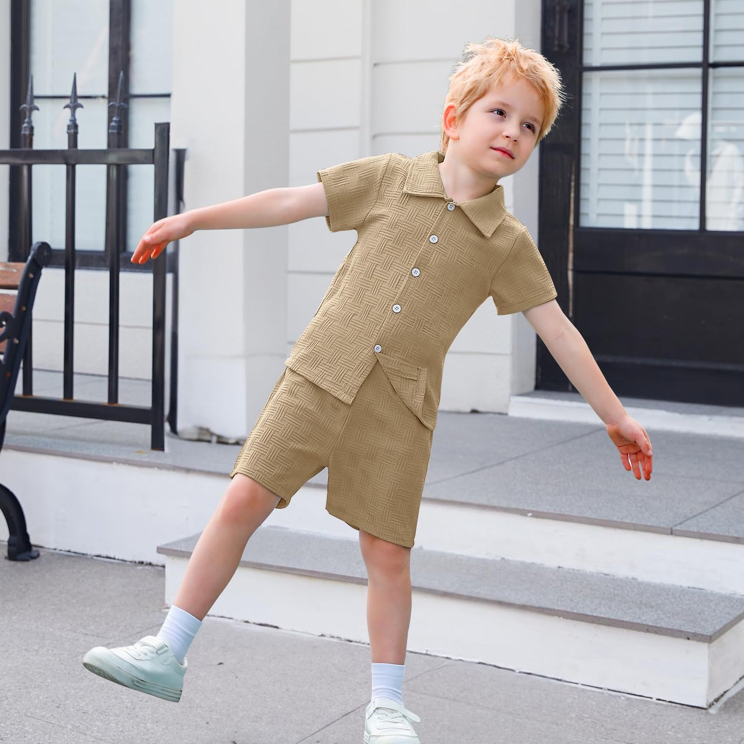 U·nikaka Baby Boys 2 Piece Summer Outfits Casual Toddler Short Sets Little Boys Button Down Shirts Tops and Shorts 2-6Y