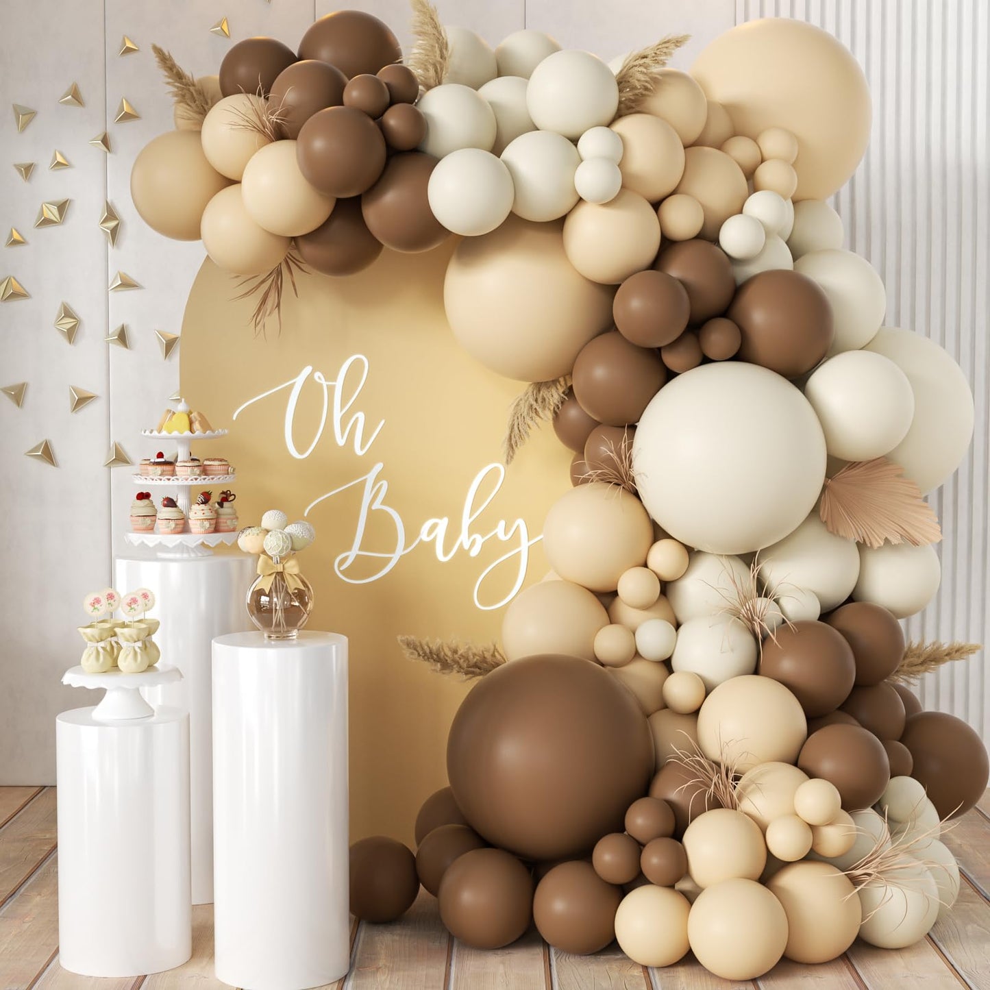 155Pcs Sage Green Arch Kit with Pea Green White Gold Balloons for Baby Shower Bridal Shower Birthday Engagement Wedding Wild One Party Decorations