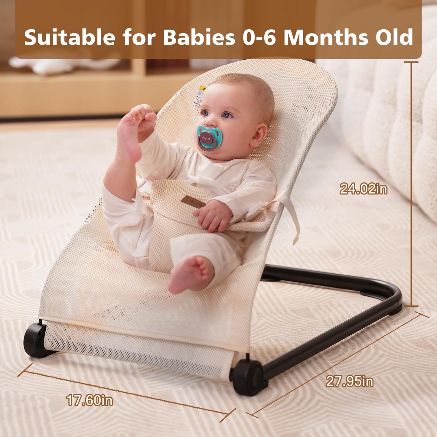 Baby Bouncer,Baby Bouncer Seat,Portable Infant Bouncer with 3-Point Safety Harness,Ergonomic Bouncy Seat, Newborns Bouncer for Babies 0-6 Months up to 20lbs,ASTM-Certified(Pink)