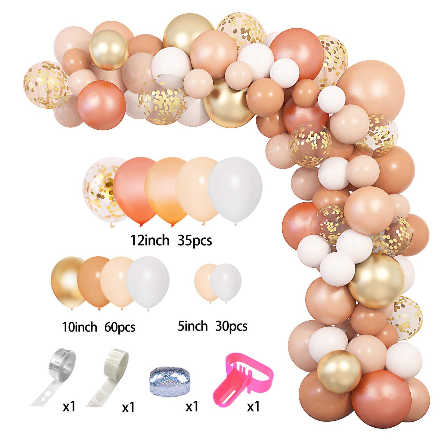 Ouddy Party Dusty Pink Balloons Arch Garland Kit, Different Sizes 18 12 10 5 Inch Boho Pink White Sand Latex Metallic Confetti Balloon for Girl Baby Shower Mothers Day Birthday Party Decorations