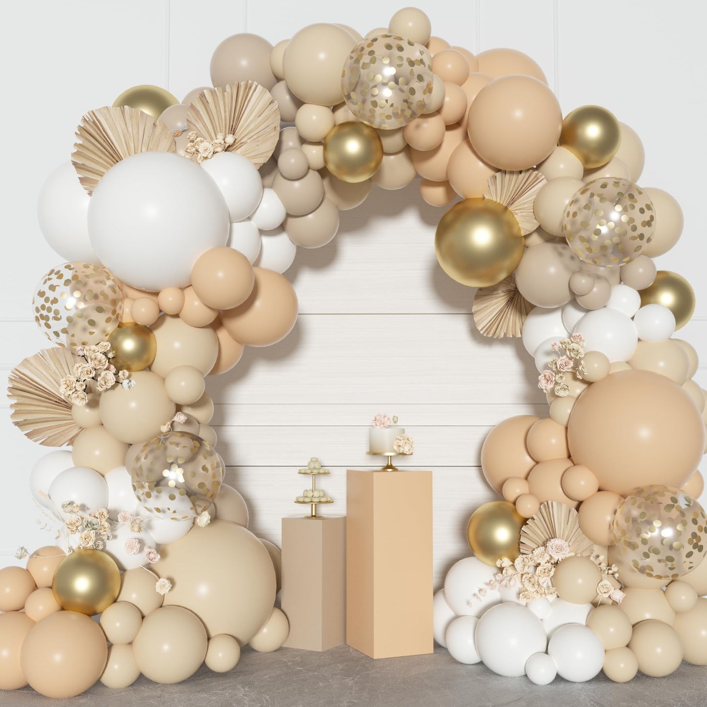 Ouddy Party Dusty Pink Balloons Arch Garland Kit, Different Sizes 18 12 10 5 Inch Boho Pink White Sand Latex Metallic Confetti Balloon for Girl Baby Shower Mothers Day Birthday Party Decorations