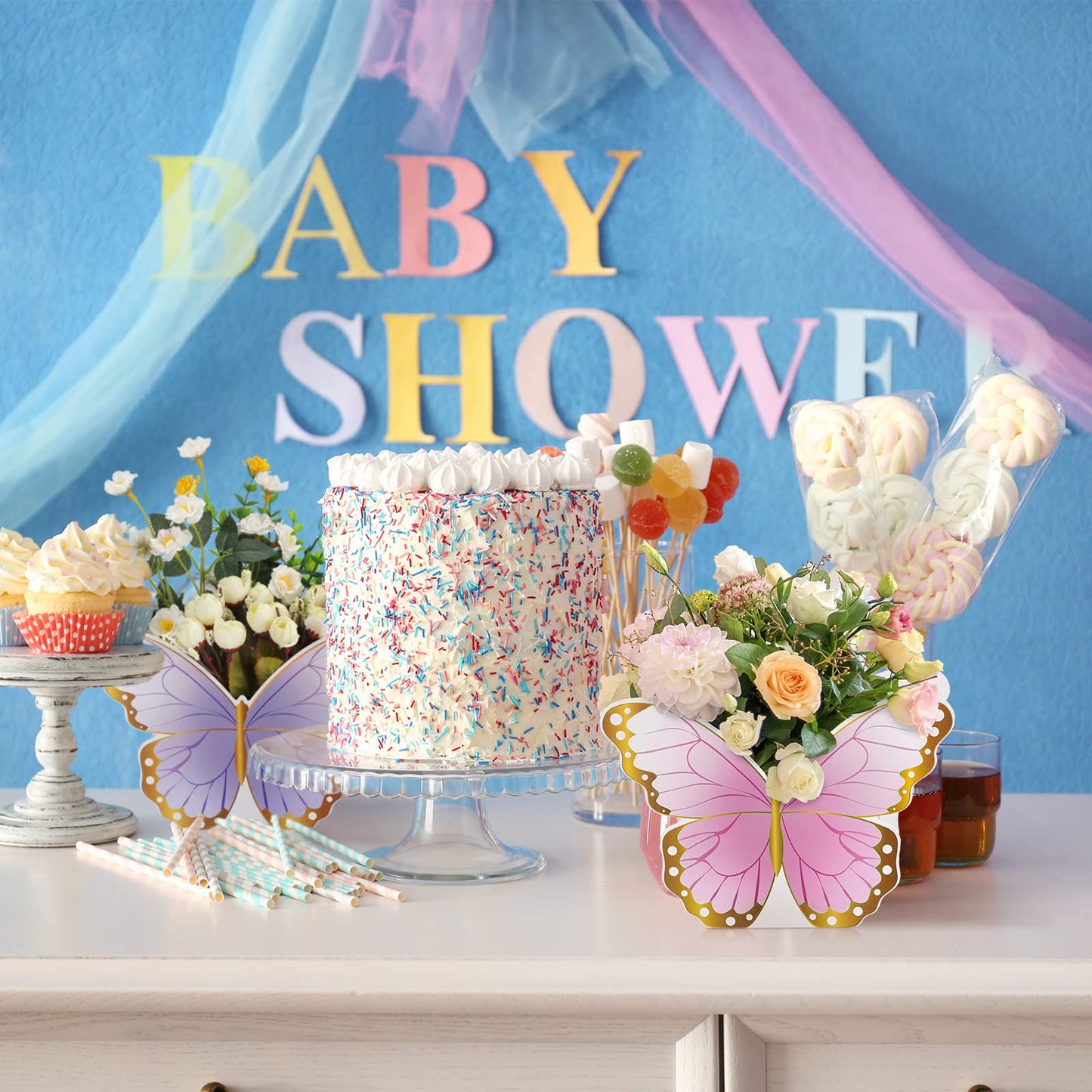 Fuutreo 6 Pcs Butterfly Centerpieces for Baby Shower, Birthday, Tea Party Favors, Tables Decor, Themed Party Supplies, Wedding Decorations