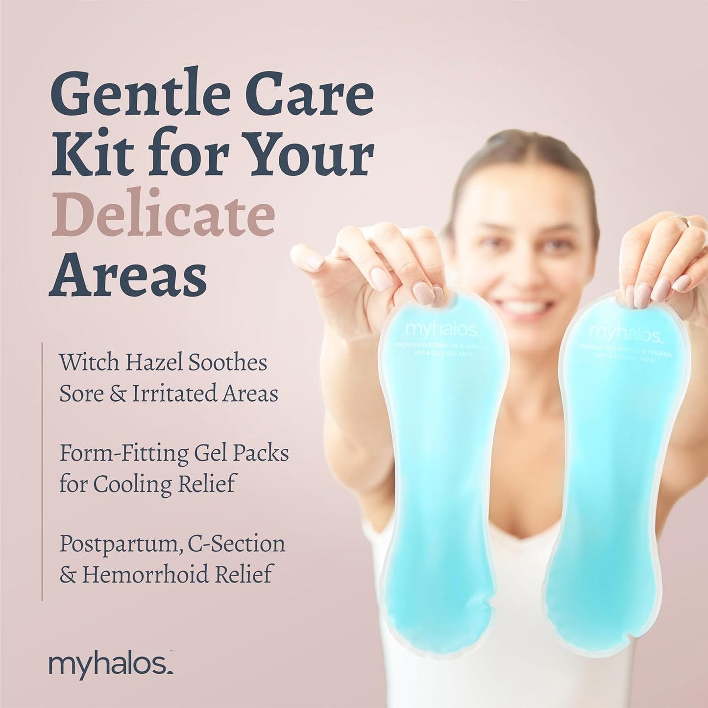 MyHalos 44 pcs- Witch Hazel Wipes & Perineal Ice Packs for Postpartum, Hemorrhoids & C Section Ice Packs for Postpartum -30 Alcohol Free Witch Hazel for Postpartum Care & Hemorrhoids Cold Postpartum