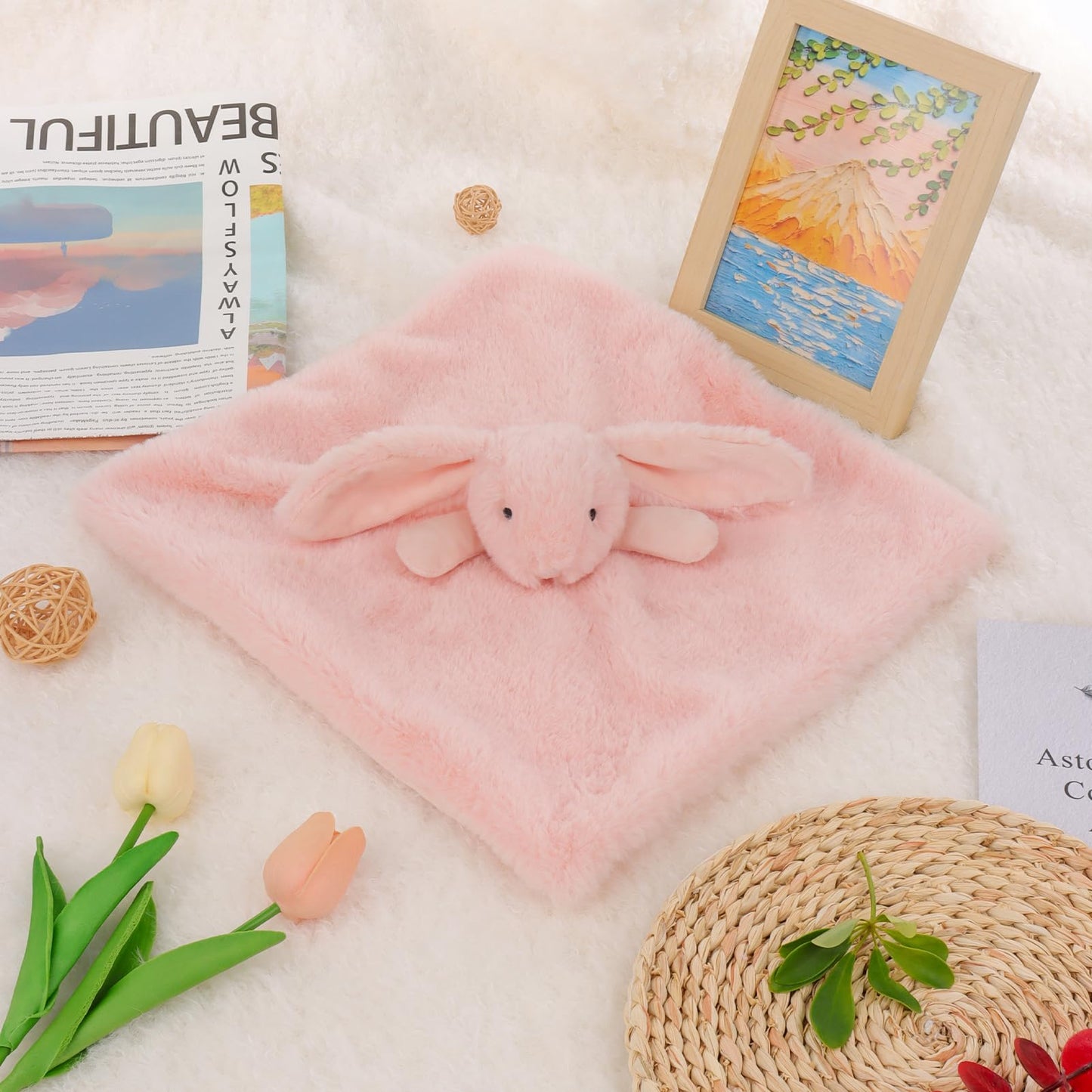 Apricot Lamb Stuffed Animals Cream Bunny Rabbit Security Blanket Infant Nursery Character Blanket Luxury Snuggler Plush Baby Lovey(Cream Bunny, 13 Inches)