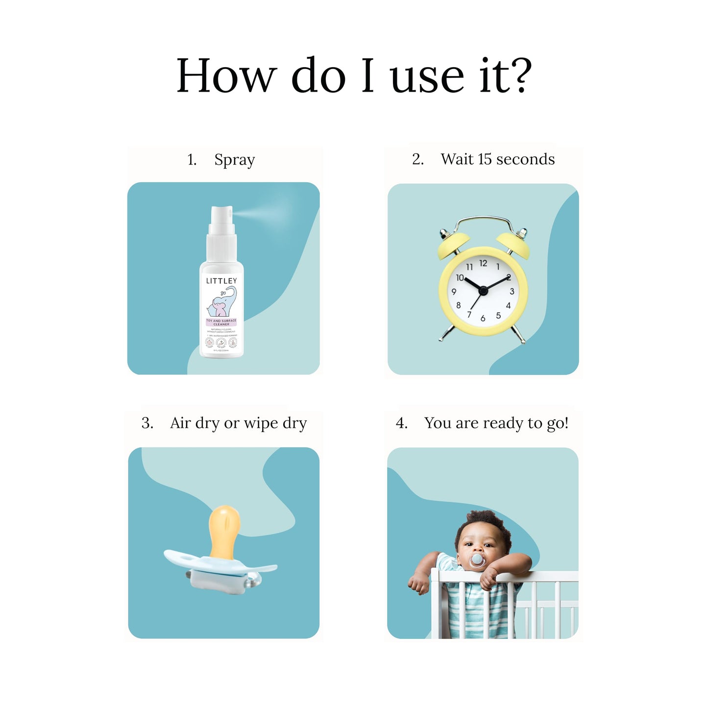 Littley Toy & Surface Cleaner with Hypochlorous Acid, Fragrance-Free, Made Without Ammonia, Bleach, Phosphates, Phthalates, or Dyes, 16oz Spray Bottle