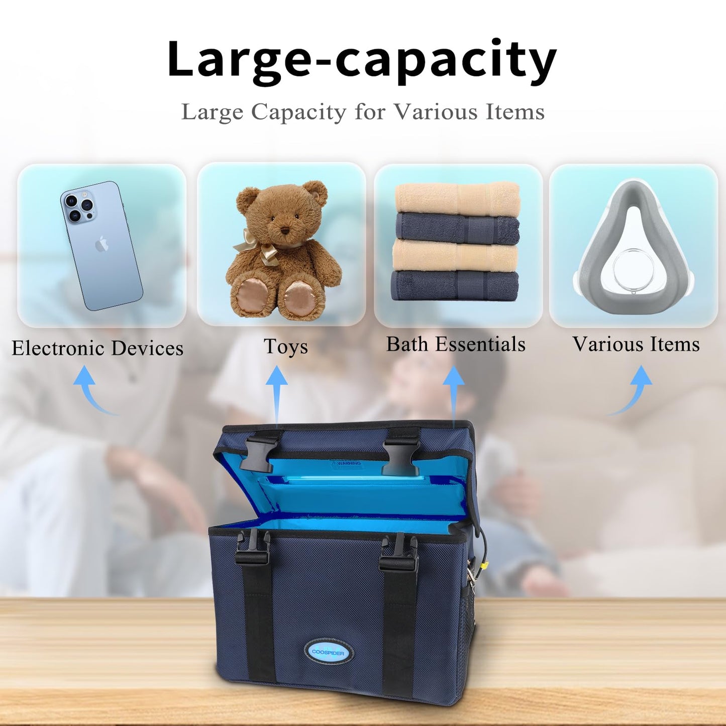 UV Light Sanitizer Box, Portable Foldable Cleaner and Sanitizing Machine with 3-level Timer, UV Cleaner Bag for Toys, Key, Towel, Mask Cleaning Machine USB & Wall Plug-in Charging Blue 12L Ozone-Free