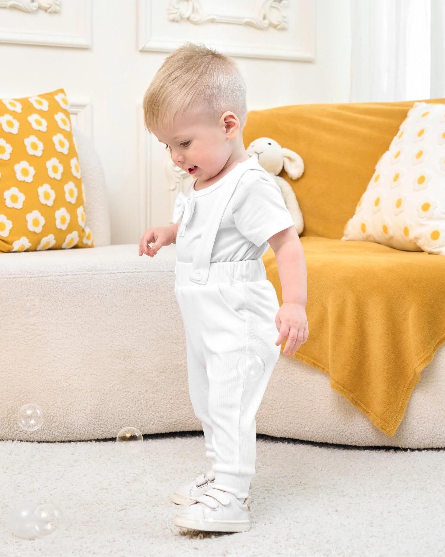 SANMIO Baby Boy Clothes 0-18 Months Newborn Outfits Short Sleeve Romper Top and Suspender Pants Baby Boy Summer Clothing 2Pcs