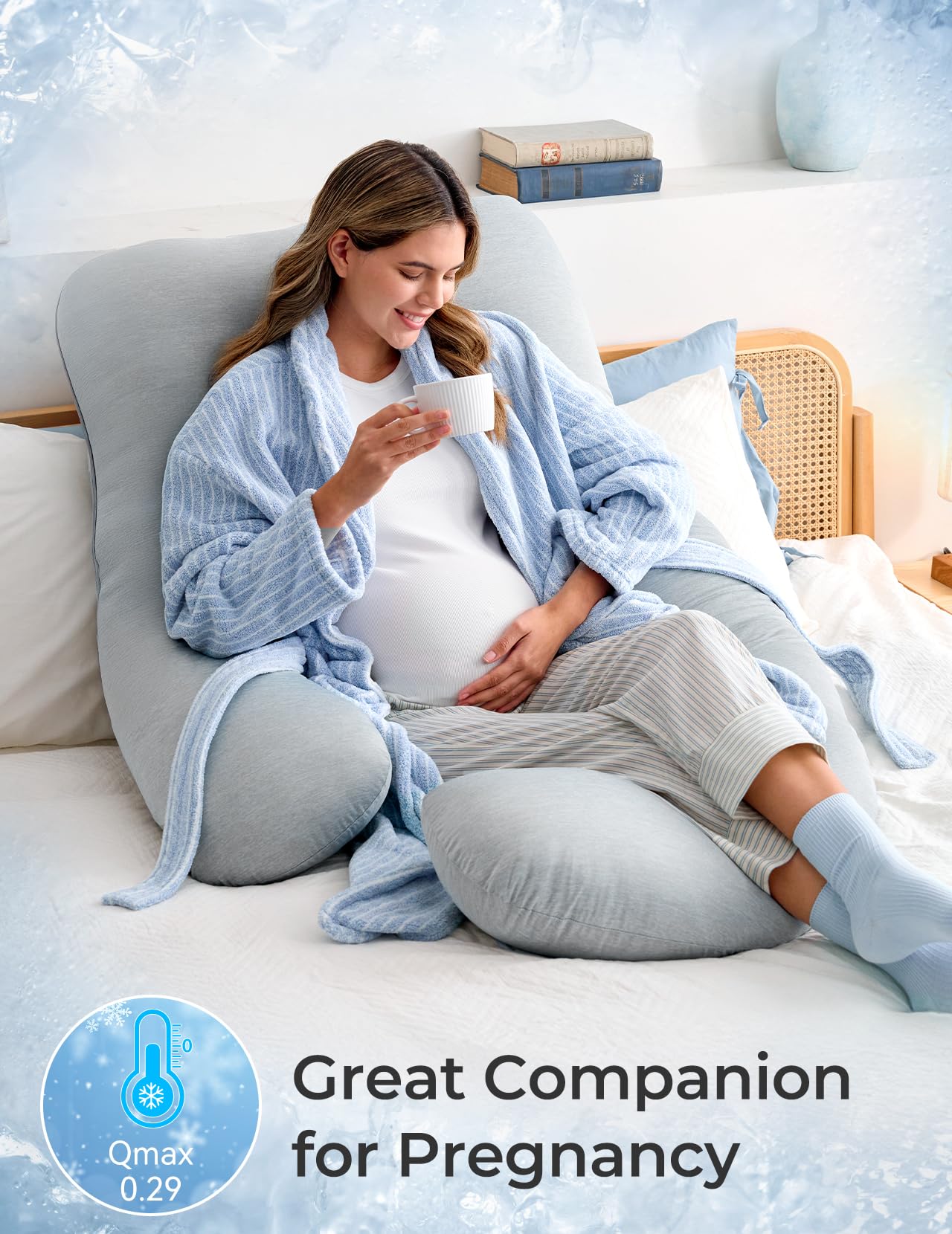 Momcozy Pregnancy Pillows for Sleeping, U Shaped Full Body Maternity Pillow with Removable Cover - Support for Back, Legs, Belly, HIPS for Pregnant Women, 57 Inch Pregnancy Pillow for Women, Grey
