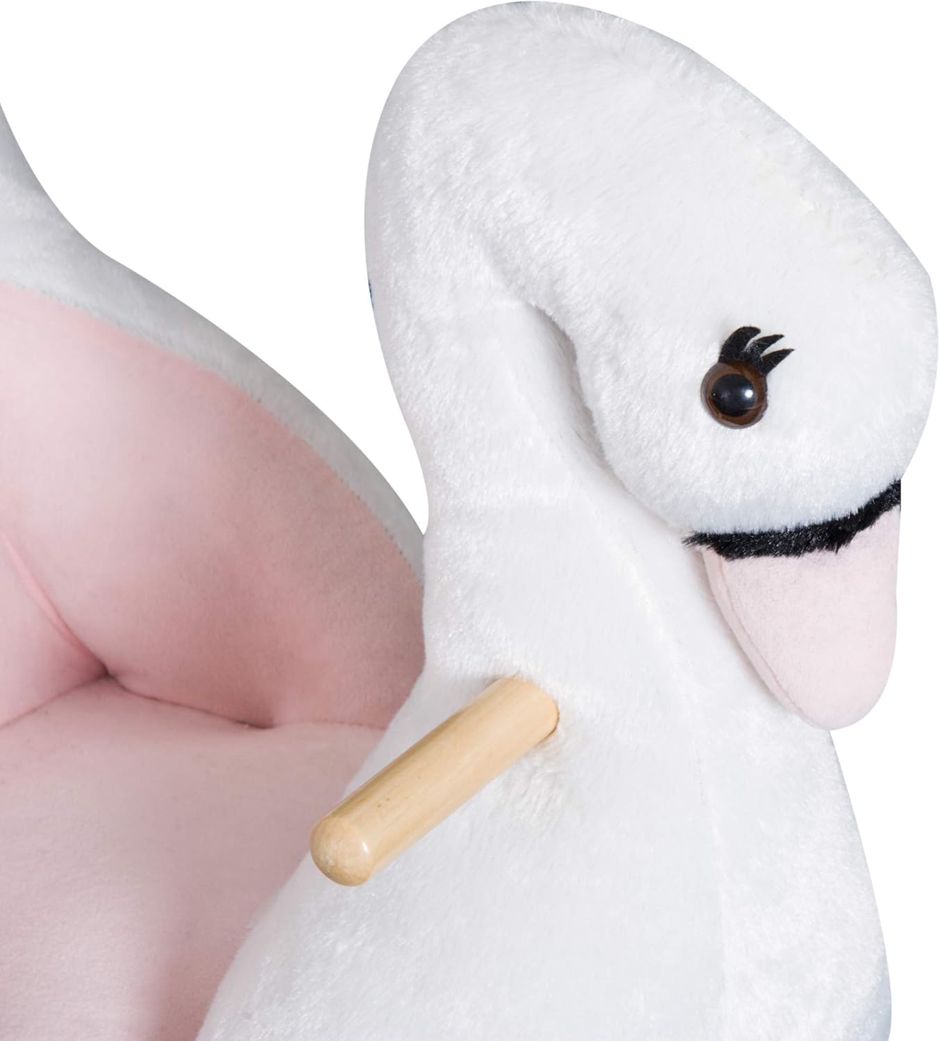 Qaba Kids Ride On Rocking Horse Plush Swan Style Toy with Music for Over 18 Months Children, White and Pink