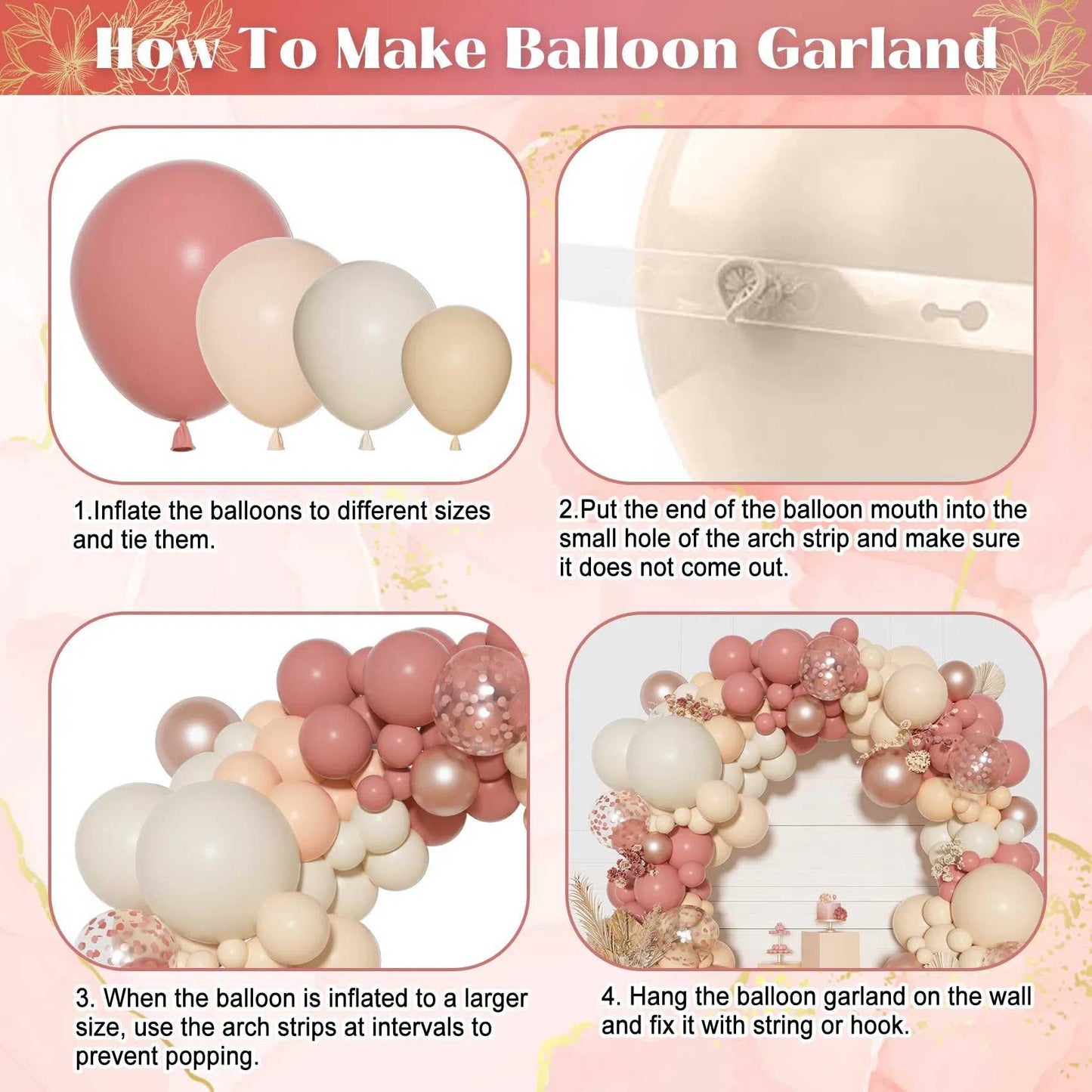 Ouddy Party Dusty Pink Balloons Arch Garland Kit, Different Sizes 18 12 10 5 Inch Boho Pink White Sand Latex Metallic Confetti Balloon for Girl Baby Shower Mothers Day Birthday Party Decorations