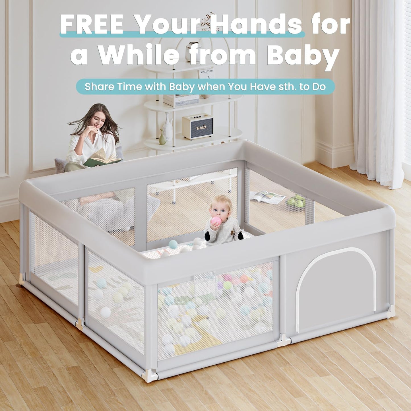 Baby Playpen 50x50 Inch, Play Pens for Babies and Toddlers Baby Fence Baby Play Yards for Indoor & Outdoor with Breathable Mesh Anti-Fall Playpen