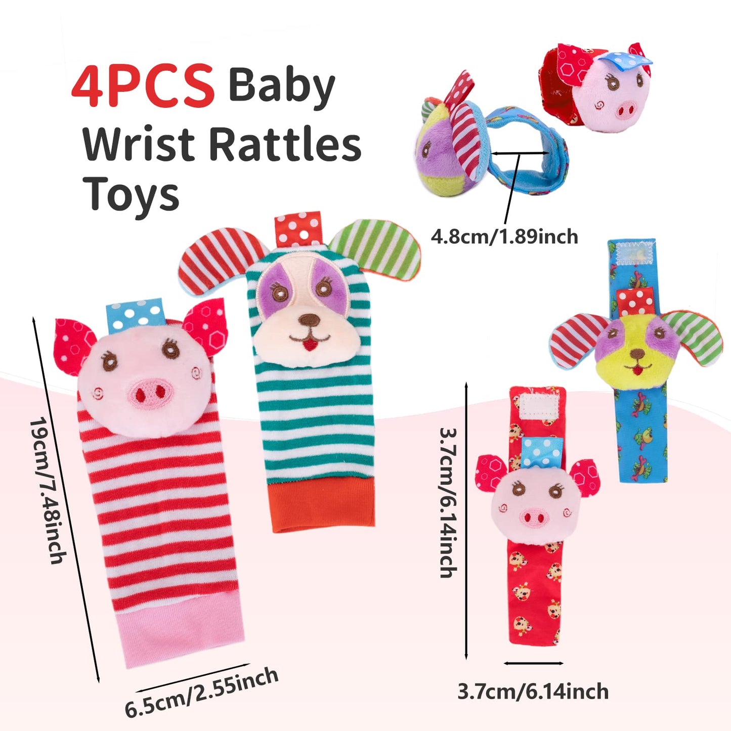 Baby Wrist Rattle Socks and Foot Finder Set Baby Rattles Toys for 0-12 Month, Infant Girl Boy Toys for Babies 3-6 Months, Newborn Hand & Foot Toys for 0 to 9 Months, Baby Easter Gifts