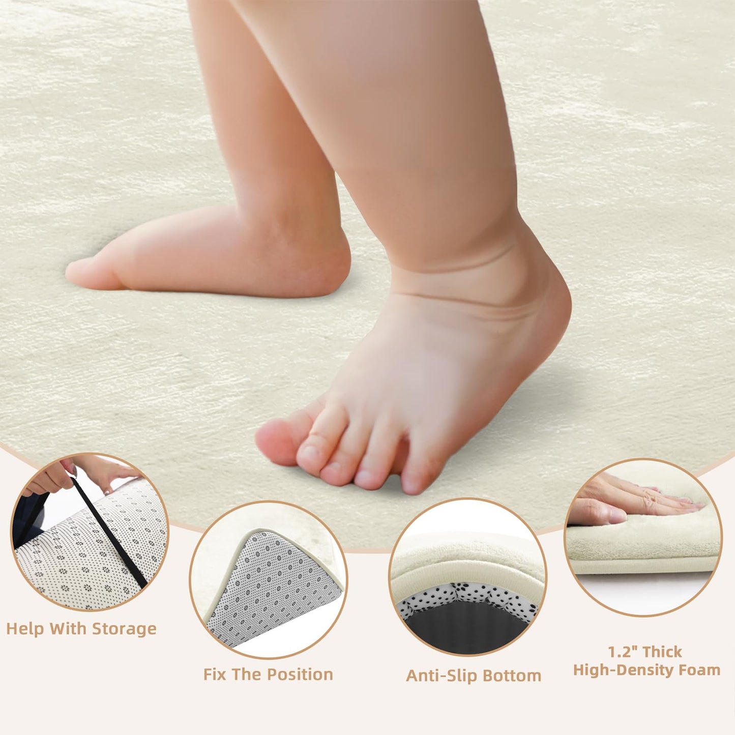 Thick Baby Play Mat for Floor,50 x 50 Playpen Mat,Tummy Time Foam Mat,Ultra Soft Support & Plush Feel,Easy Care with Non-Slip Cushioned for Infant,Kids and Toddler Crawling,Beige
