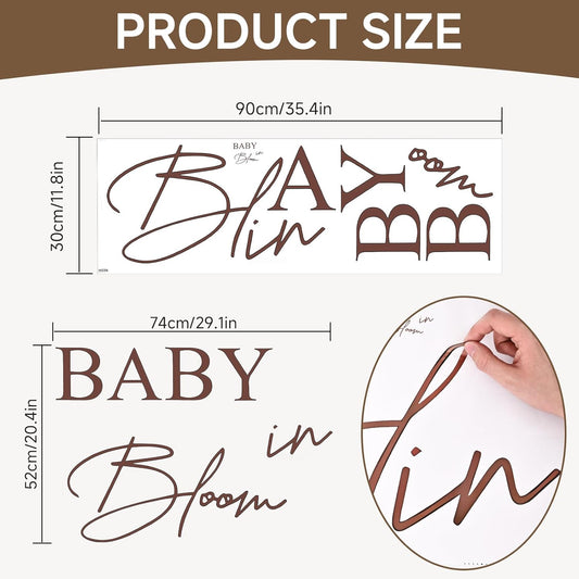 Baby in Bloom Decal Sign 21 x 30 inch Baby Shower Sign-Boy or Girl Shower Gender Reveal Birthday Balloon Arch,Pregnancy Wall Decoration(Brown)