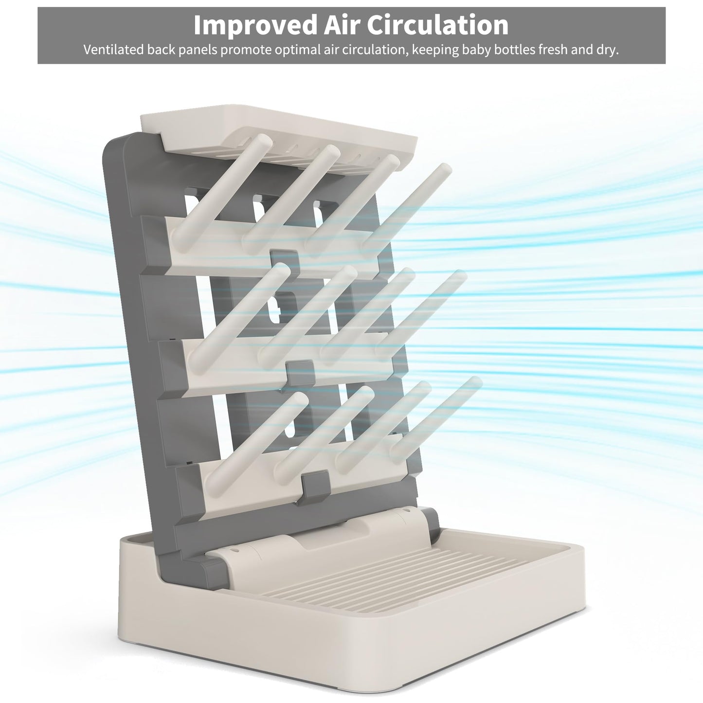 Baby Bottle Drying Rack, Vertical Standing Bottle Dryer Rack Holder-Space Saving Baby Bottle Drying Rack for Countertop-Holds Up to 12 Baby Bottles & Cup(Gray & Khaki)