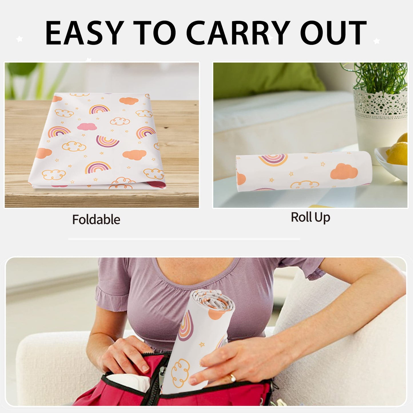 Vegan Leather Baby Changing Mat - Wipeable Portable Changing Pad, Foldable Travel Changing Mat for Baby, Newborns Toddlers Shower Gifts (Flower,20"*28")