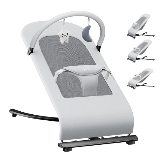 3-in-1 Portable Baby Bouncer & Rocker Chair for Newborn to Toddler - 4 Adjustable Recline Positions, Breathable Cotton Fabric, Natural Vibration, Supports Up to 33 lbs (Oatmeal Khaki)