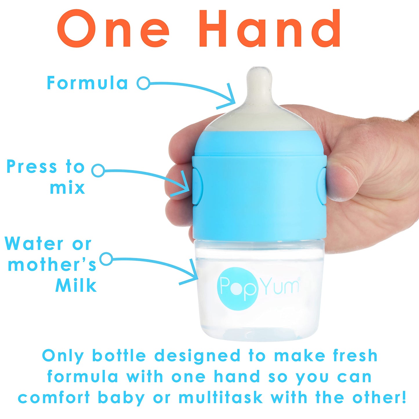 PopYum 9 oz Orange Anti-Colic Formula Making/Mixing/Dispenser Baby Bottle with #2 Medium Flow Nipple, 260 ml, BPA-Free, Natural Latch