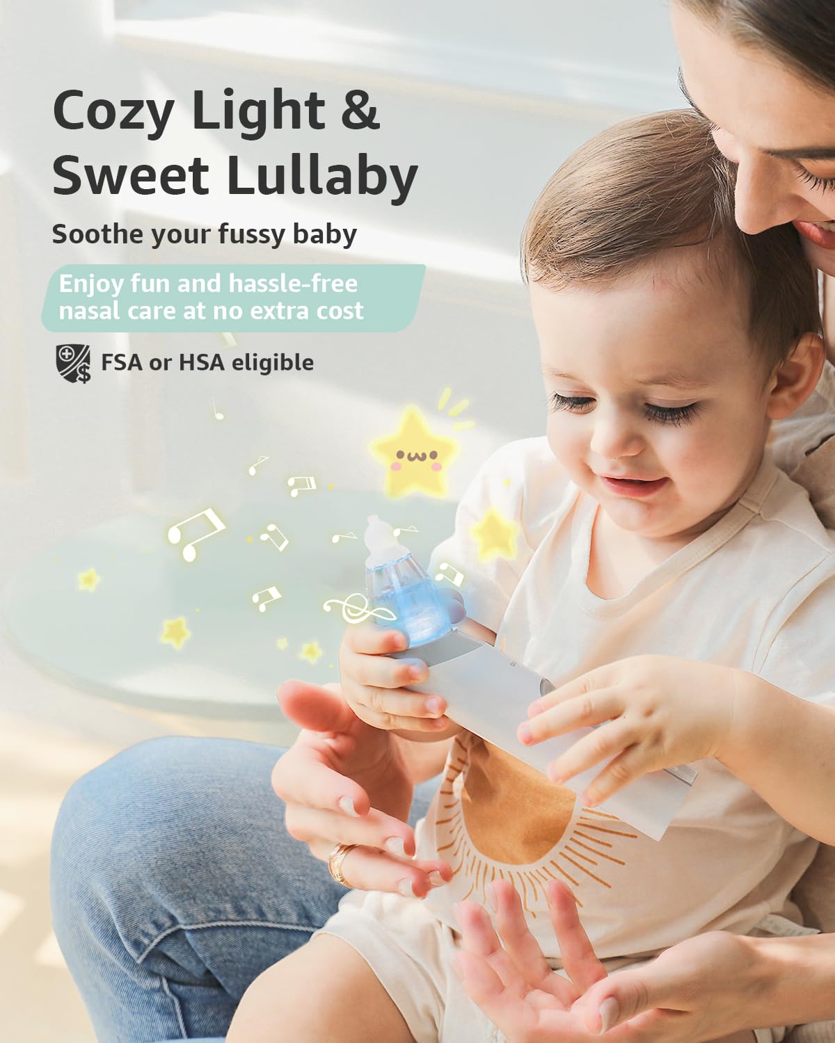 GROWNSY Nasal Aspirator for Baby, Electric Nose Aspirator for Toddler, Baby Nose Sucker, Automatic Nose Cleaner with 3 Silicone Tips, Adjustable Suction Level, Music and Light Soothing Function