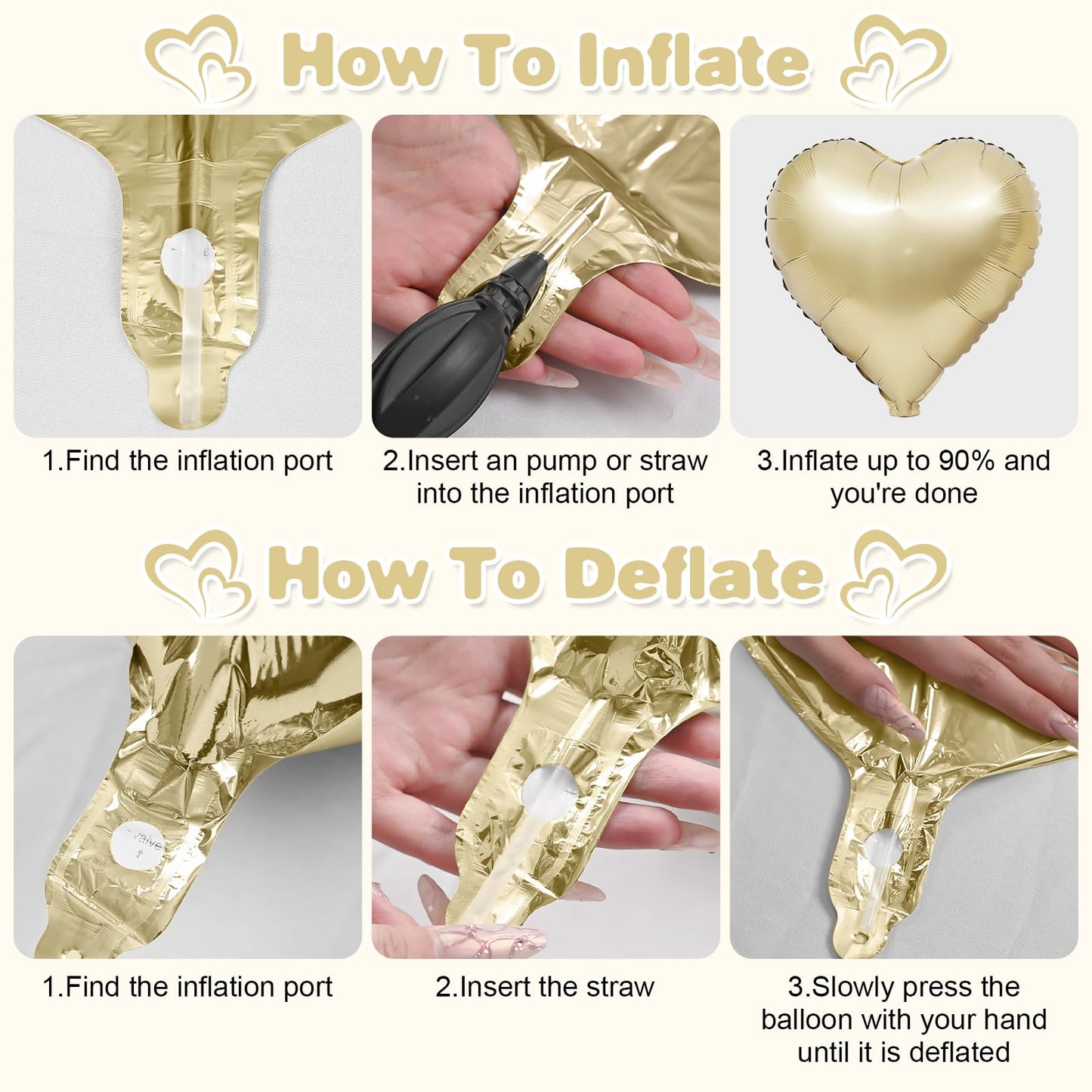 Sage Green Gold Heart Balloons,12Pcs Light Gold Heart Shaped Foil Balloons,18Inch Cream White Helium Mylar Balloon for Baby Shower Birthday Anniversary Wedding Party Decorations