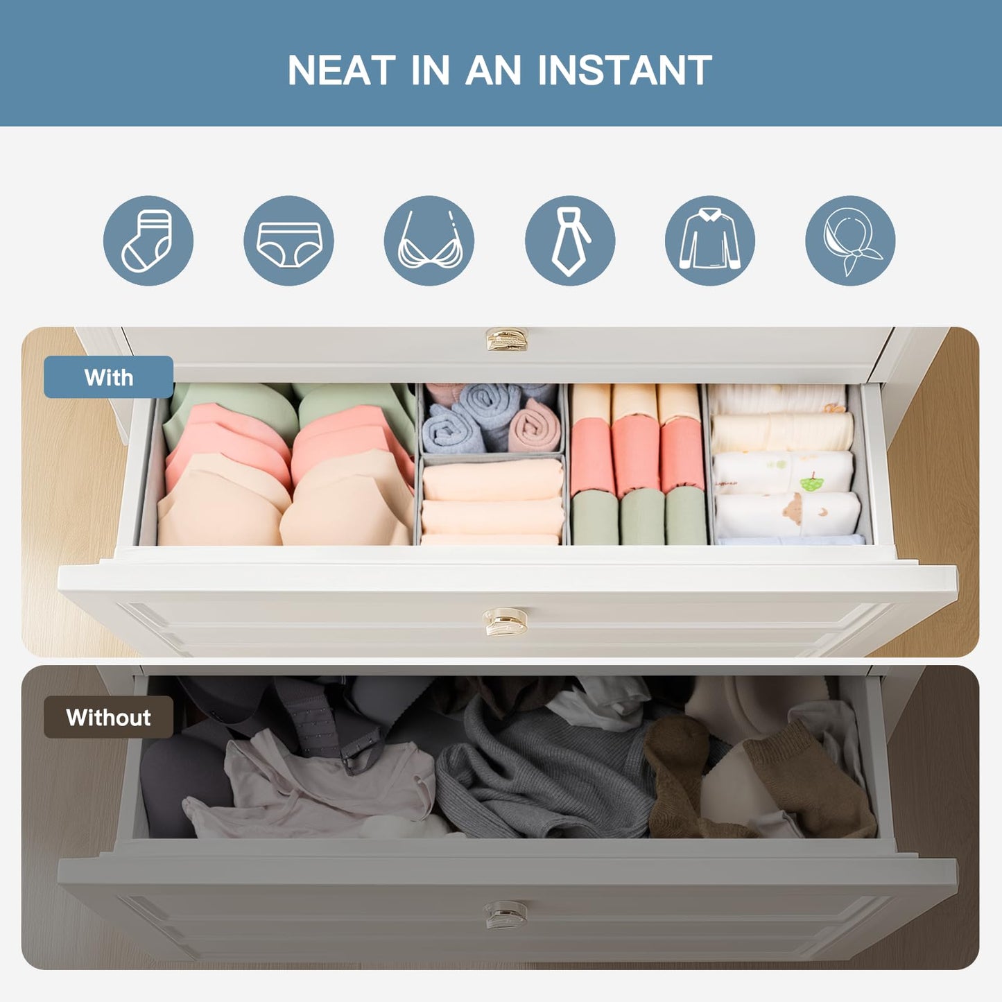 Criusia Drawer Organizer Clothes, 10 Pack Dresser Organizer for Baby Clothes, Underwear, Sock- Foldable Closet Organization and Storage Dividers Bins for Nursery, Bedroom (Beige)