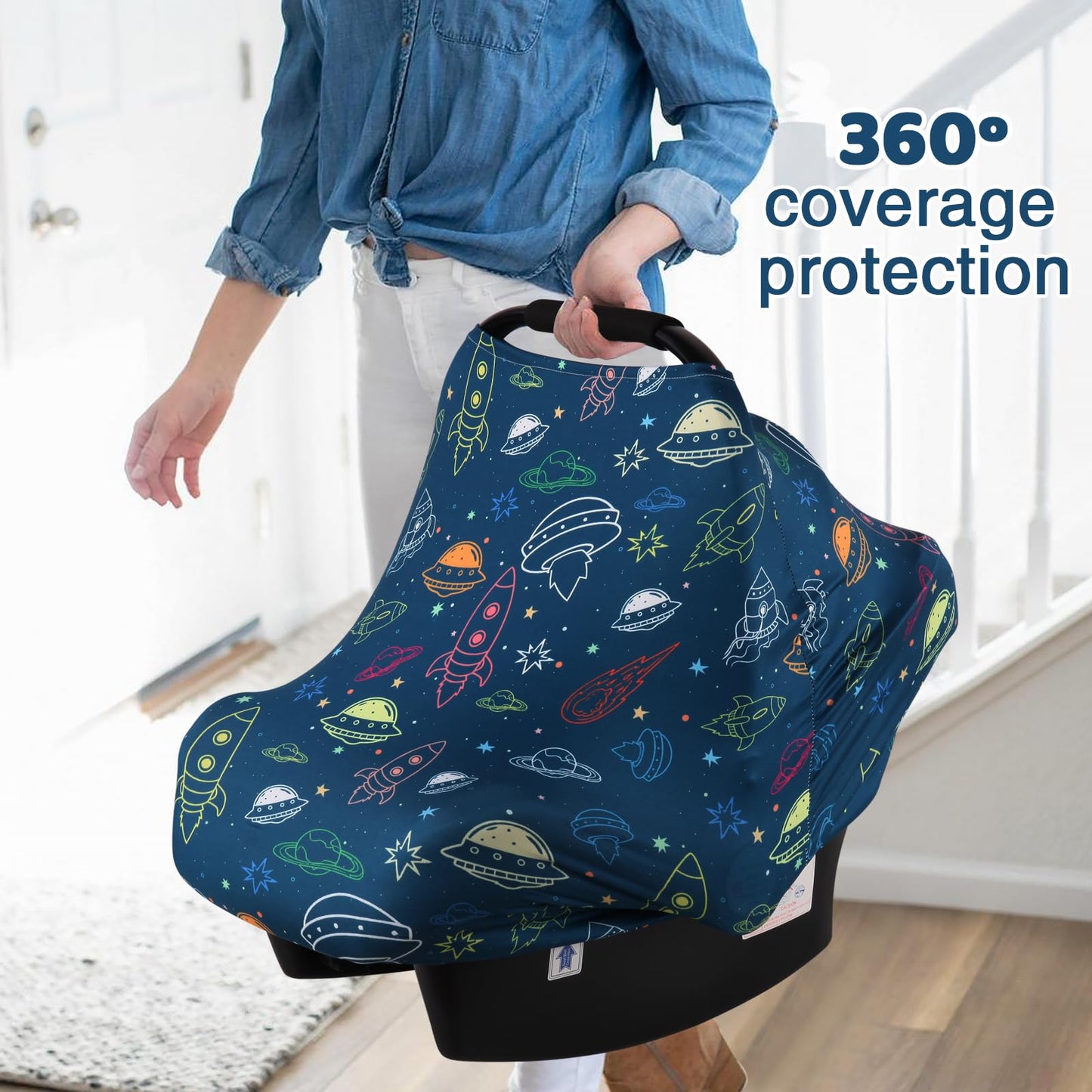 Rquite All-in-1 Car Seat Cover Baby, Carseat Covers for Girl Boy, Stretchy Soft Infant Car Seat Cover, Multi-use Baby Carrier Cover, Car Seat Canopy, Stroller Sun Shade, Nursing Breastfeeding Cover