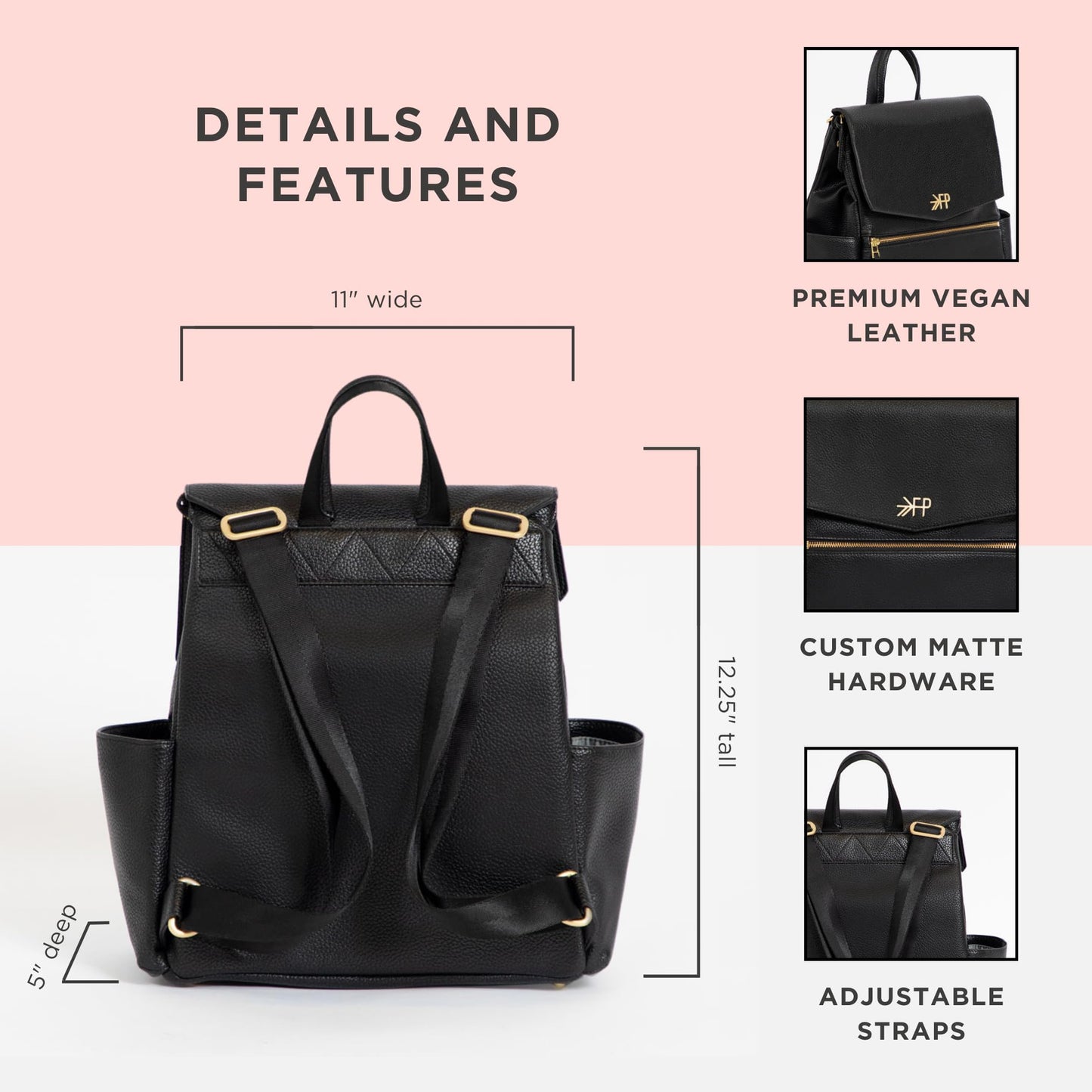 Freshly Picked Mini Classic Diaper Bag Backpack, Vegan Leather Baby Diaper Bag, Backpack Diaper Bag for Women (Aspen)