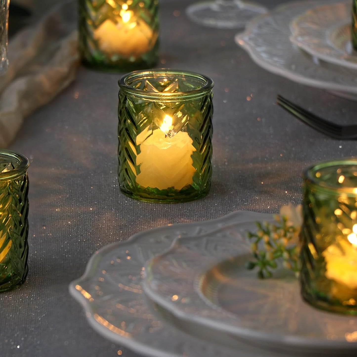 LAMORGIFT 12 PCS Blue Tealight Holders - Blue Votive Candle Holders for Wedding Party Decorations - Bulk for Wedding Reception, Bridal Shower, Baby Shower Party Decor