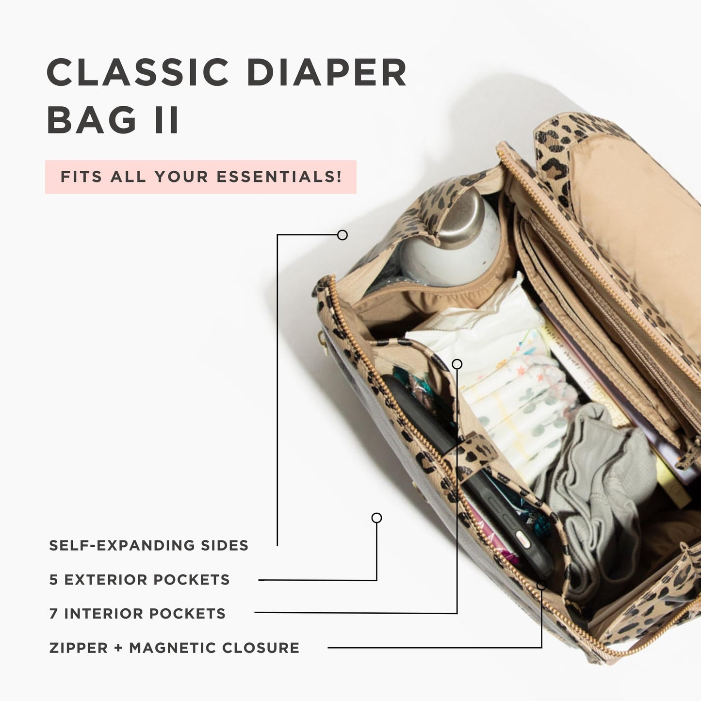 Freshly Picked Classic II Diaper Bag Backpack, Wipeable Vegan Leather With Changing Pad (Sage Green V2)