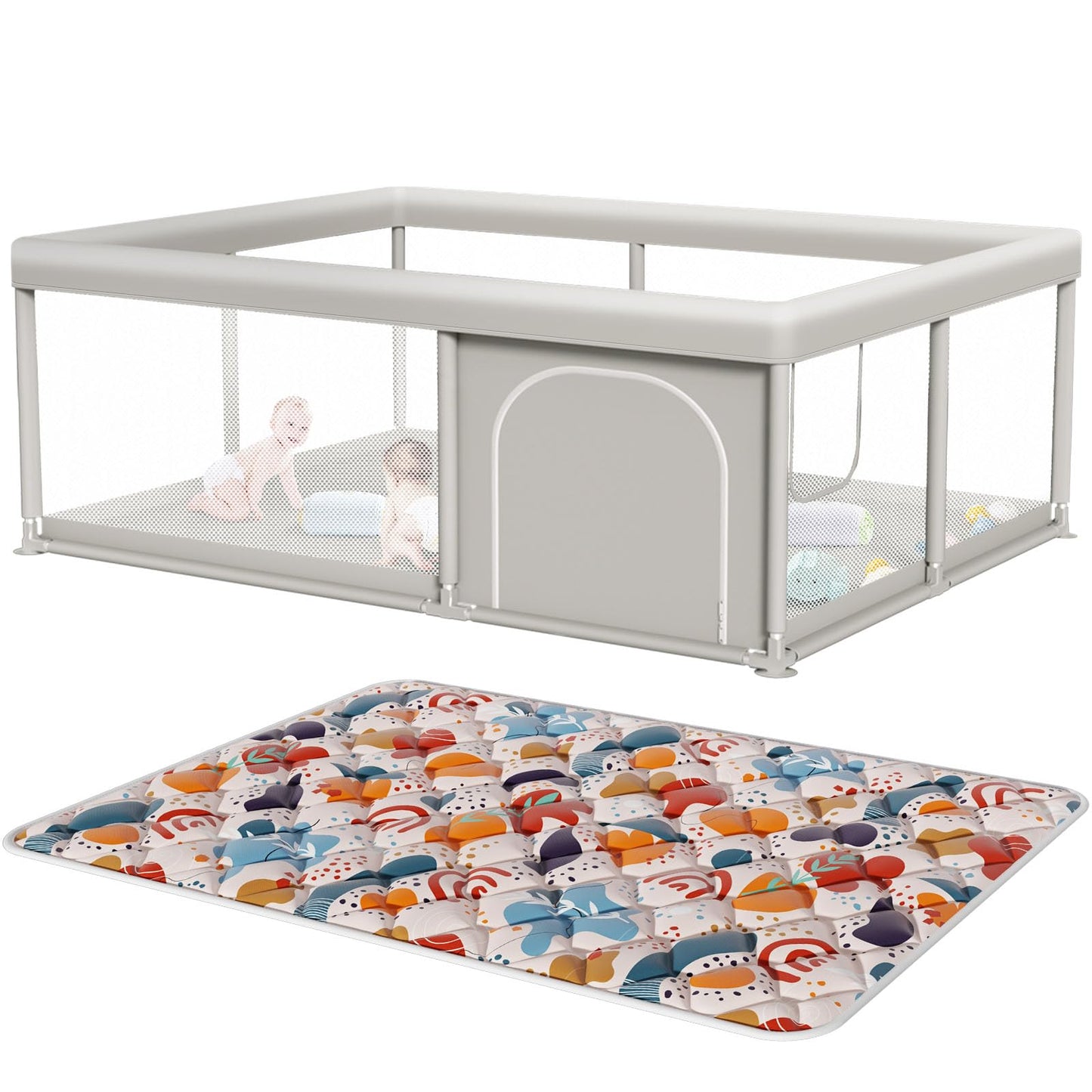 Baby Playpen 50x50 Inch, Play Pens for Babies and Toddlers Baby Fence Baby Play Yards for Indoor & Outdoor with Breathable Mesh Anti-Fall Playpen