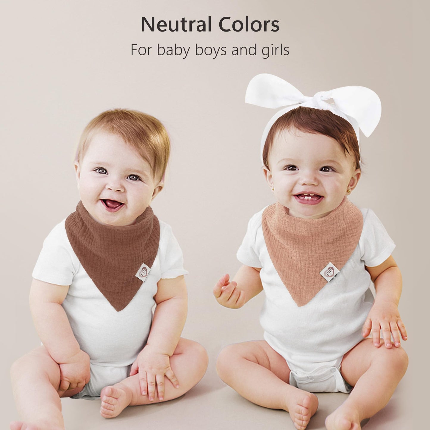 Bearmoss Muslin Baby Bibs 8 Pack Soft Bandana Bibs for Drooling & Teething, Absorbent Burp Cloths with Adjustable Snaps