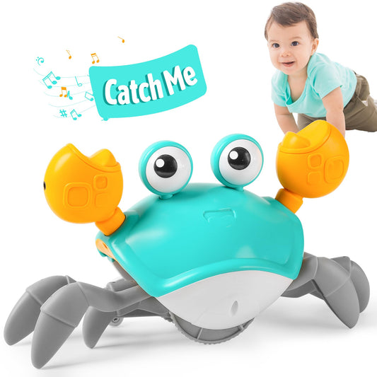 Crawling Crab Baby Toy Infant: Tummy Time Toys for Babies 3 6 9 12 18 24 36 Months, Walking Dancing Sensing Crab for Toddler 1 2 3 4 Year Old, 1st Music Birthday Gifts for Boys Girls