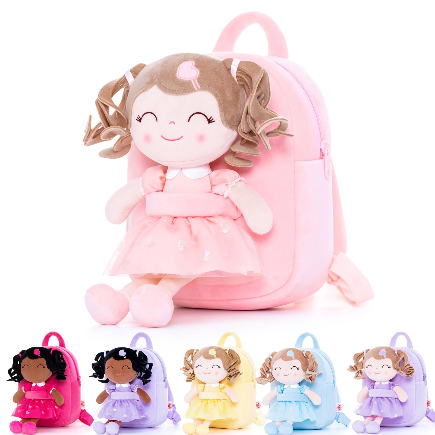 Gloveleya Toddler Backpack Baby Ballerina Girl Gifts Plush Curly Hair Ballet Backpack - Black Blonde 9 inches