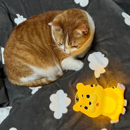 LED Night Light, Cute Tiger Touch Control Soft Silicone Portable Bedroom Lamp, Brightness Adjustable, Non-Flickering Eye-Caring Warm Light, Type-C USB Rechargeable, Timing Function
