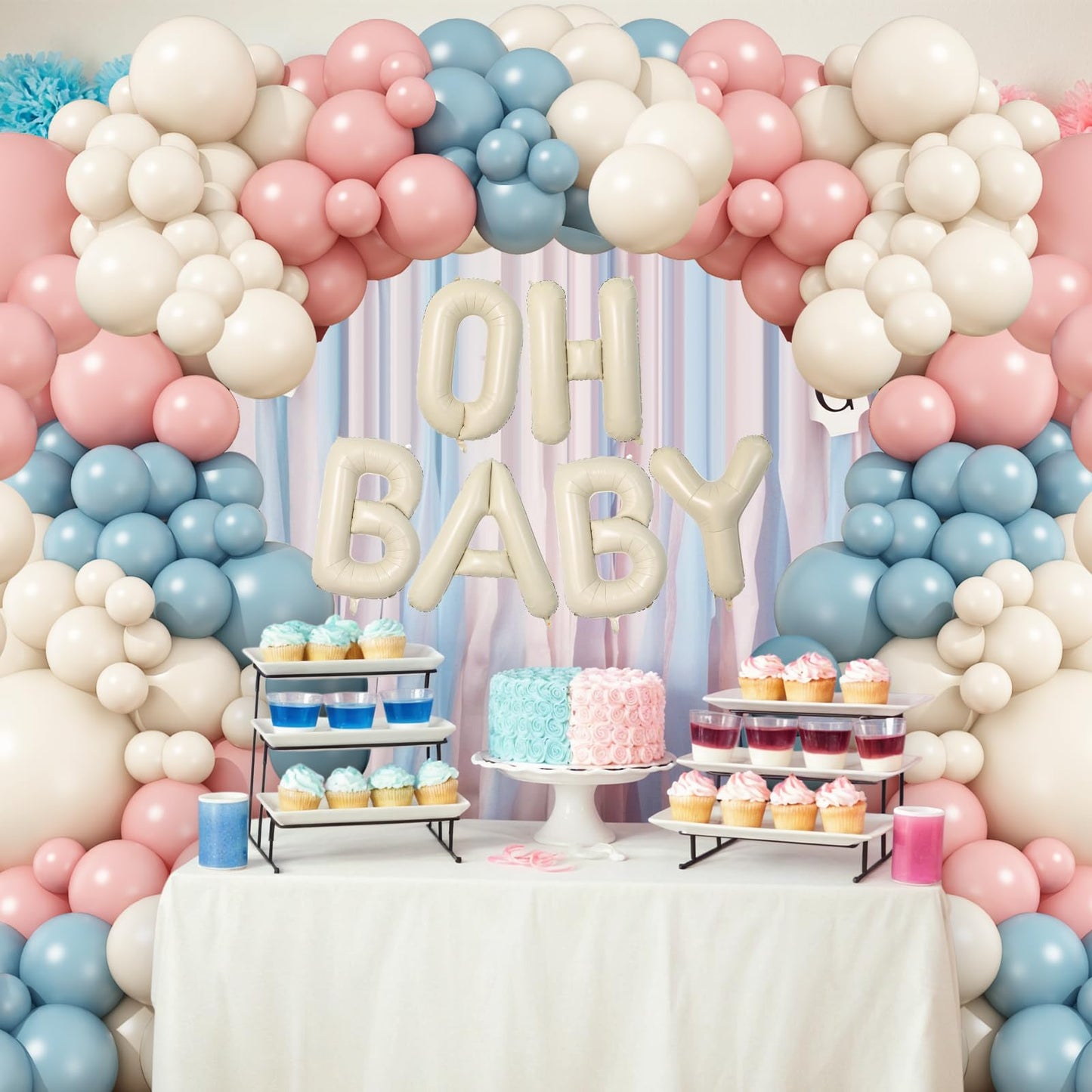 Sage Green Baby Shower Decorations,Boho Greency Neutral Balloon Arch with Oh Baby Balloon Banner Green Gold Balloons For Boy Girl Woodland Baby Shower Birthday Party Supplies