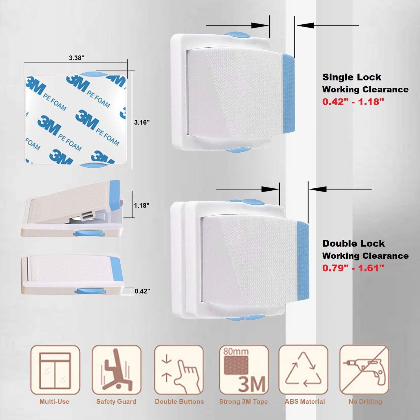 Sliding Glass Door Child Lock - OKEFAN 4 Pack Baby Safety Slide Window Locks for Kids Proof Patio Closet Doors No Drilling Tools Needed (Coffee)