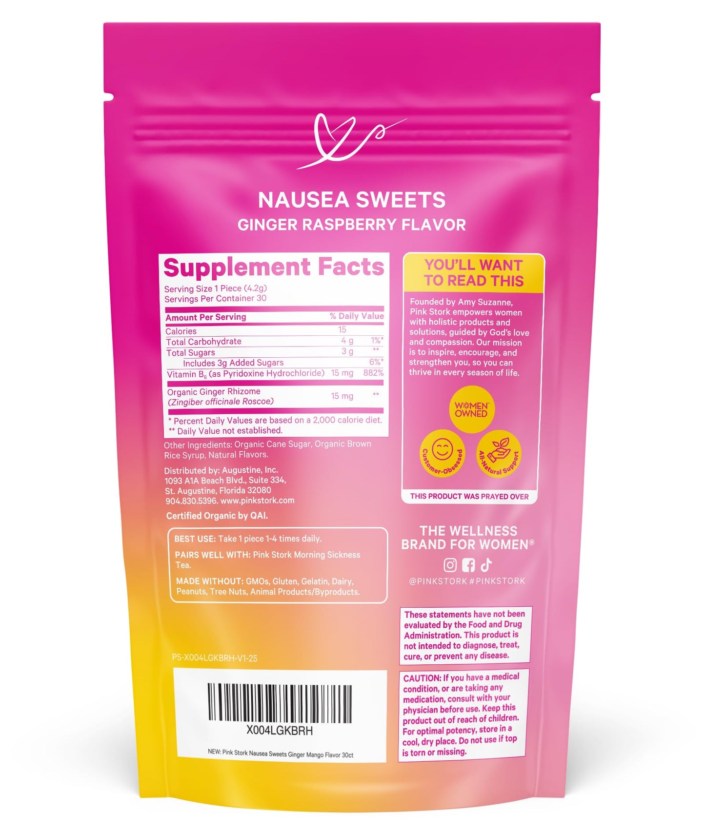 Pink Stork Organic Peppermint Sweets for Morning Sickness and Motion Sickness Support, Added Vitamin B6, 1st Trimester Pregnancy Must Haves - 30 Wrapped Peppermint Candies