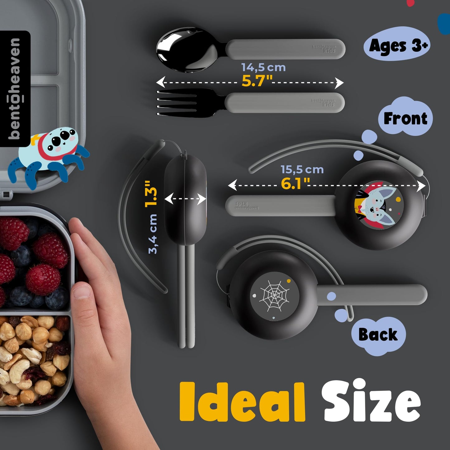 Bentoheaven Kids Travel Utensils with Case, Food-Grade Stainless Steel & BPA-Free Plastic, Travel Cutlery Set, Dishwasher Safe Fork, Spoon & Case, Reusable Flatware, Silverware for Kids (Horse)