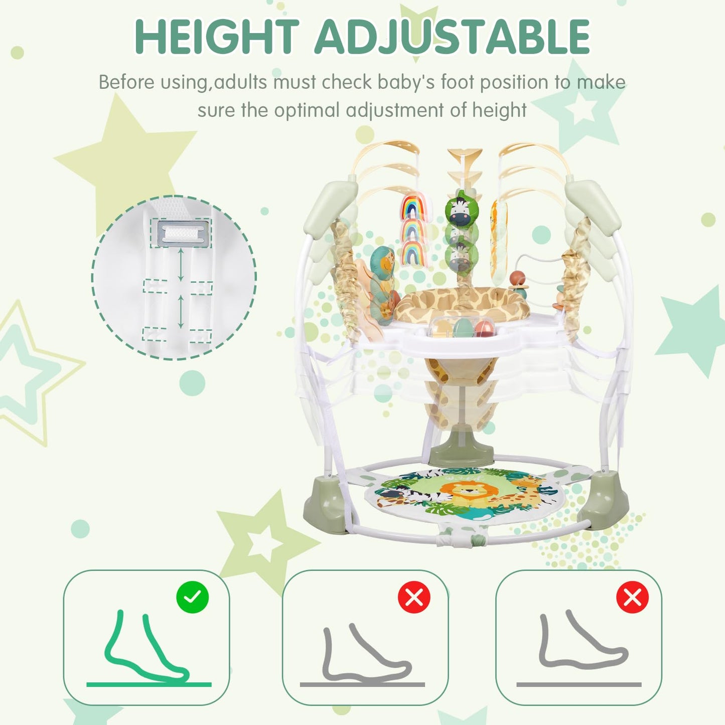 Baby Activity Center, 3-in-1 Baby Jumper, Infant Activity Center with 360° Rotating Seat, Music, Lights, 3 Adjustable Heights, Infant Activity Jumper for 6+ Months JP2401
