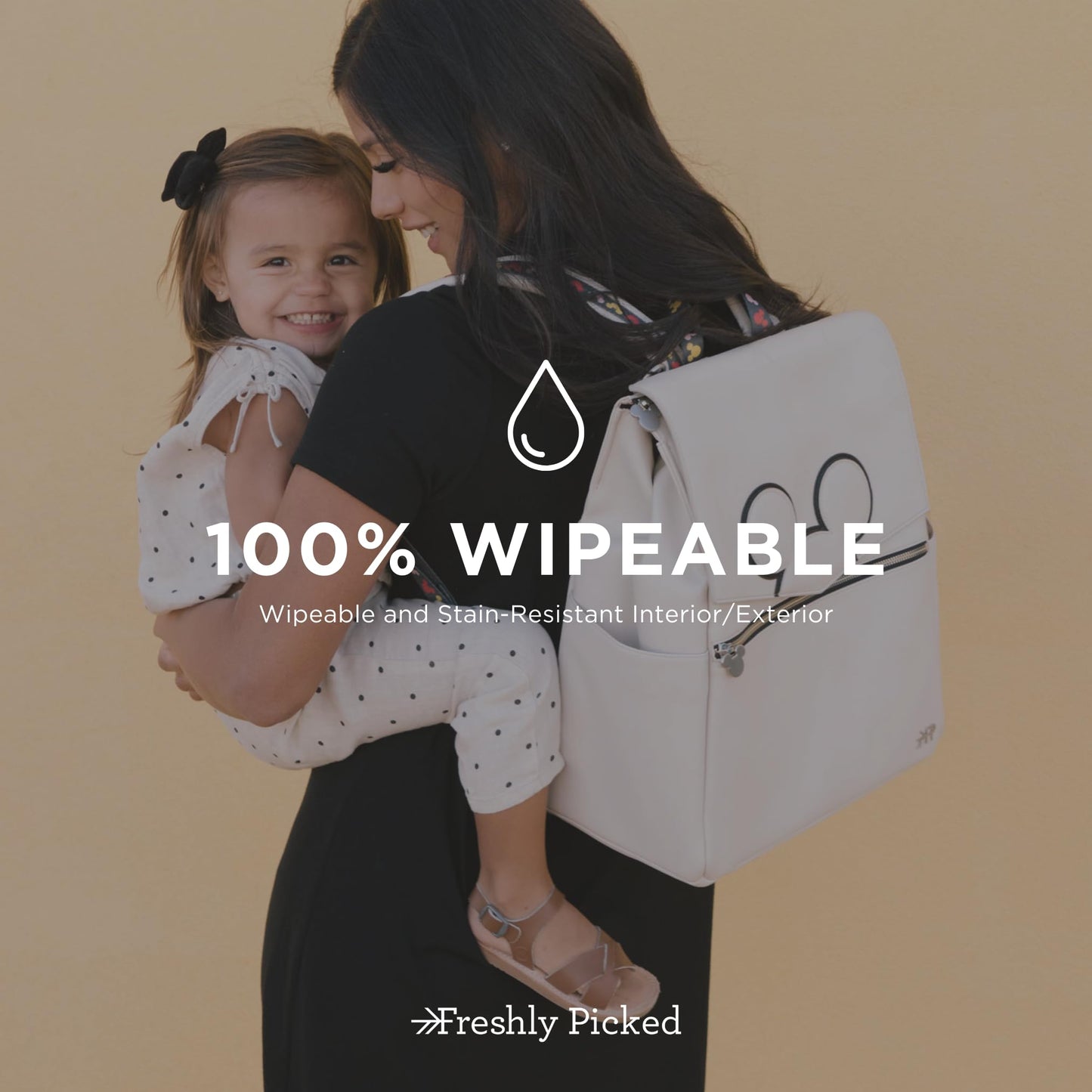 Freshly Picked Classic II Diaper Bag Backpack, Wipeable Vegan Leather With Changing Pad (Minnie Lots of Dots)