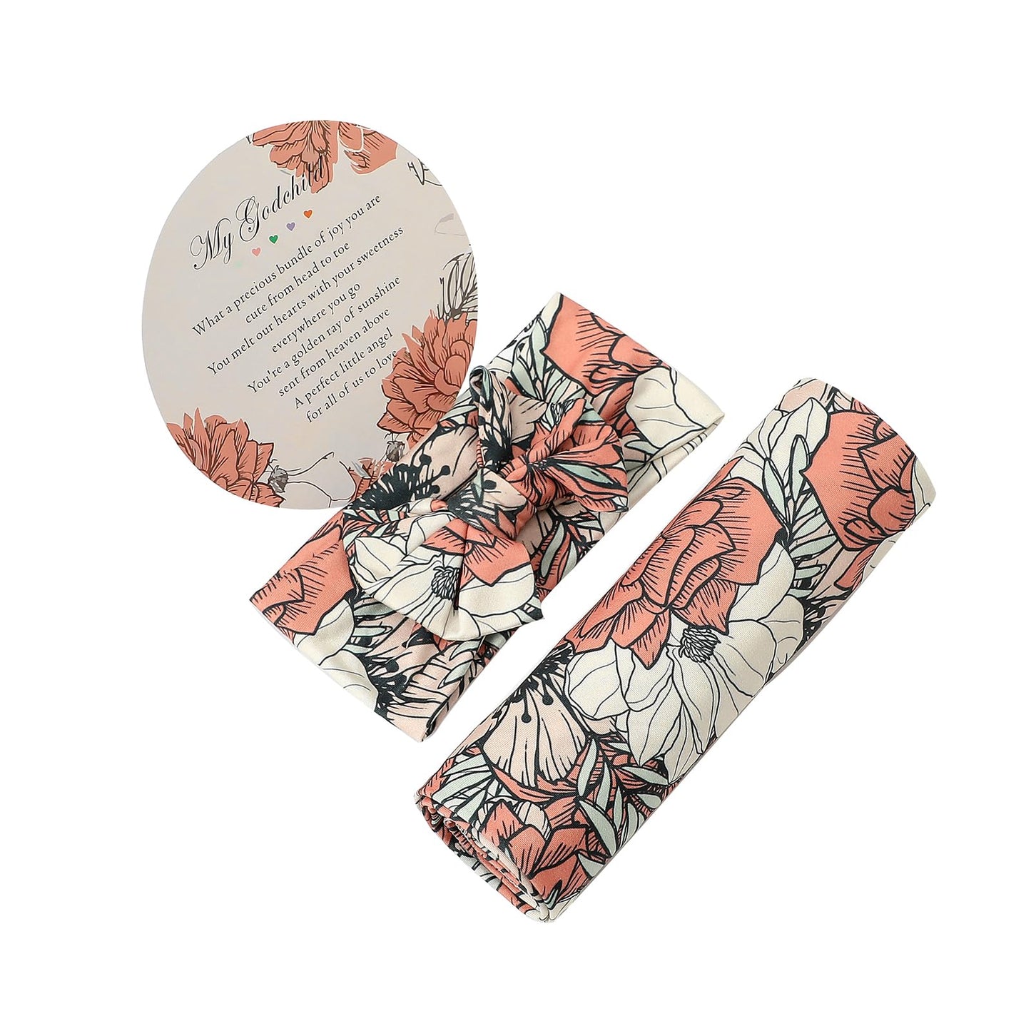 Galabloomer Newborn Receiving Blanket Headband Set Baby Flower Swaddle (vintage flower)