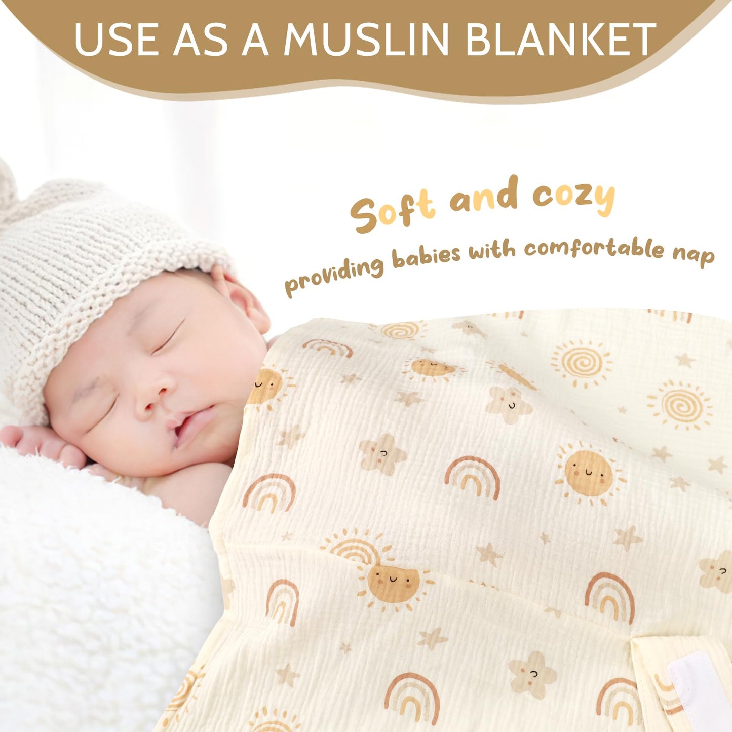 Muslin Car Seat Cover Baby Girls Boys, Summer Cotton Baby Car Seat Cover for Carseat, Comfortable Nursing Cover, Soft Baby Blanket, Breathable Lightweight Infant Stroller Canopy, Rainbow