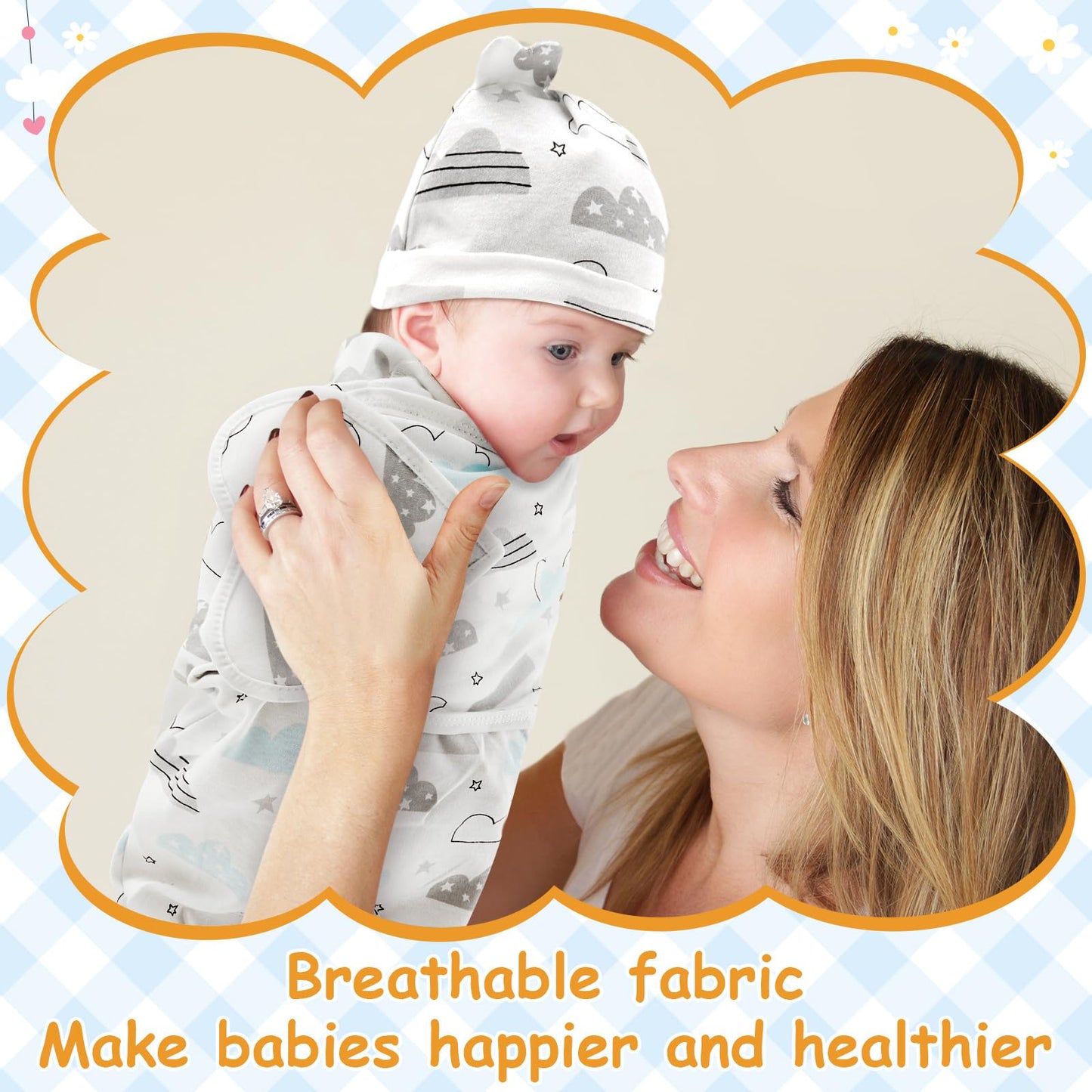 Ramede 6 Pack Baby Swaddle Blanket with Hats Sleep Swaddle for 0-3 Months Newborn Sacks Soft Cotton Wearable for Boy Girl