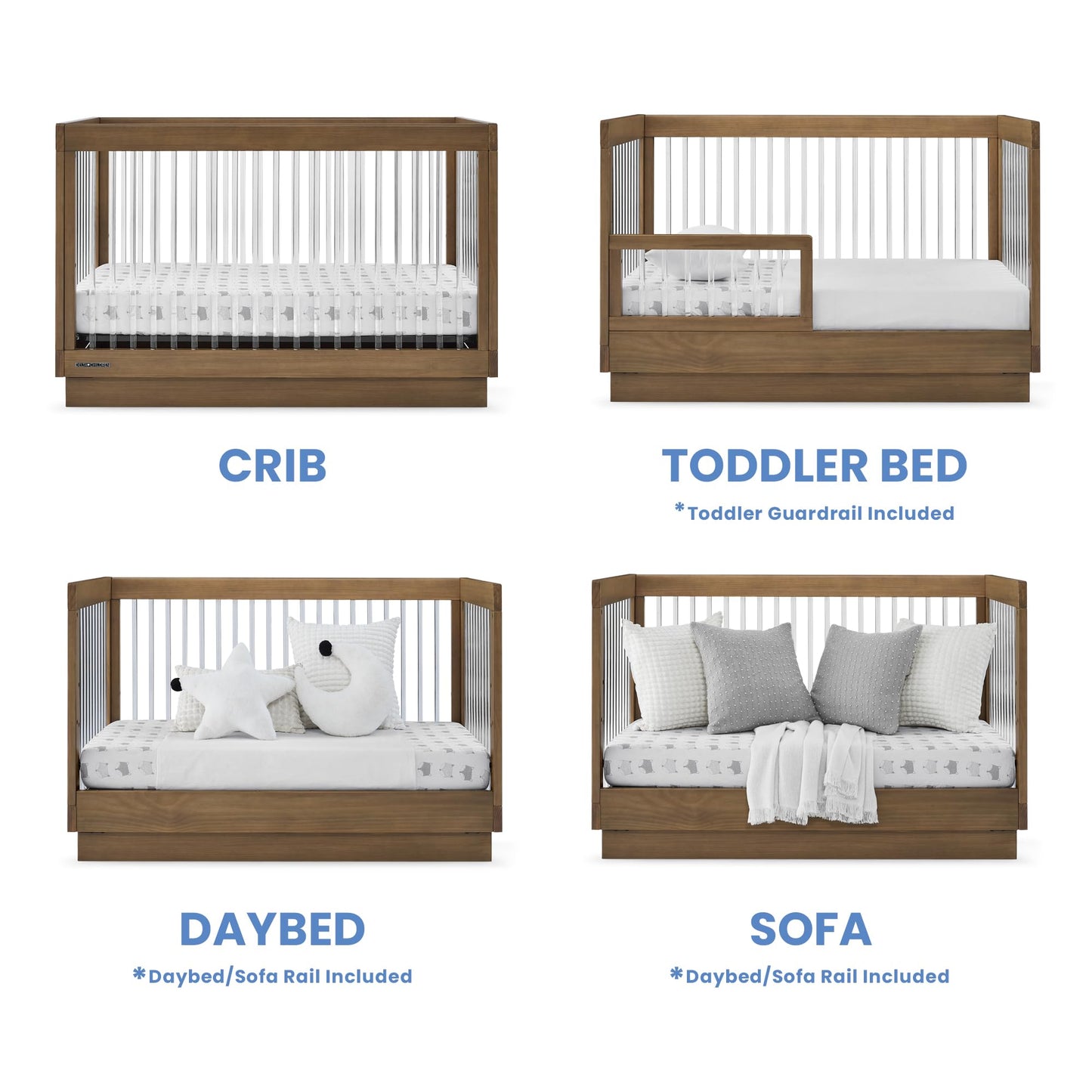 Delta Children James Acrylic 4-in-1 Convertible Crib - Greenguard Gold Certified, Midnight Grey/Acorn