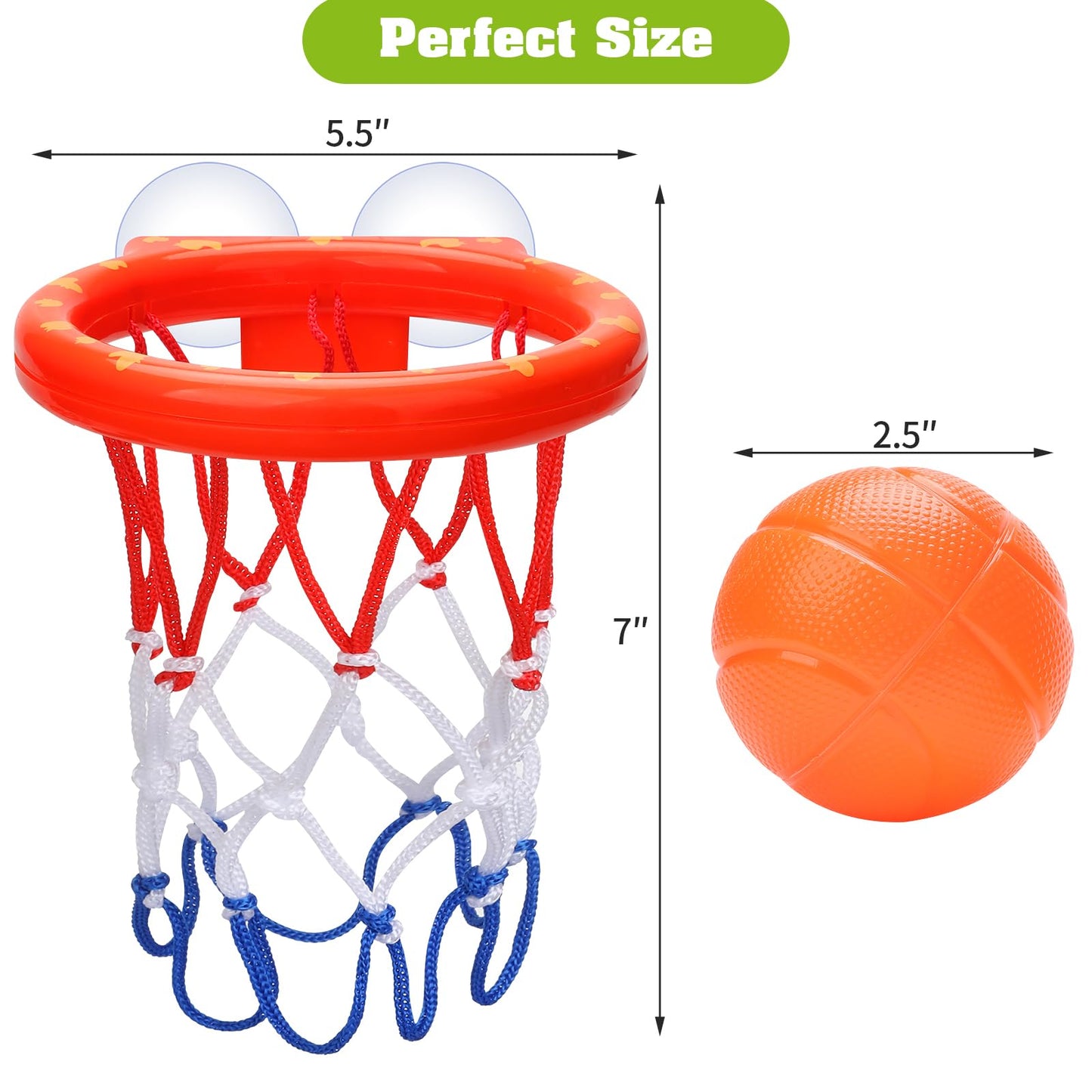 Bath Toys - Bathtub Basketball Hoop for Kids Toddlers - Bath Toys Shower Toys for Kids Ages 4-8,Suction Cup Basketball Hoop & 3 No Hole Balls Set for Boys Girls